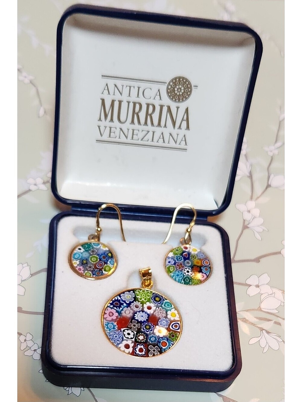 VTG Antica Murrina Veneziana Millefiori Jewelry Set Murano Glass 925 Silver GP
